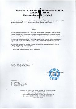 Na fotografiji se nalazi isprintana odluka o novčanoj pomoći nastradalima u potresu.