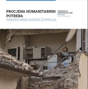 Na fotografiji se nalazi letak koordinacije humanitaraca SMŽ, na kojem se vidi slika potresom teško oštećene kuće.